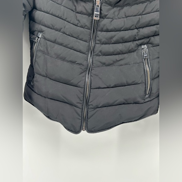 ZARA WOMEN BLACK WARM QUILTED PARKA JACKET Removable Fur Hidden Hood Small - Picture 12 of 16